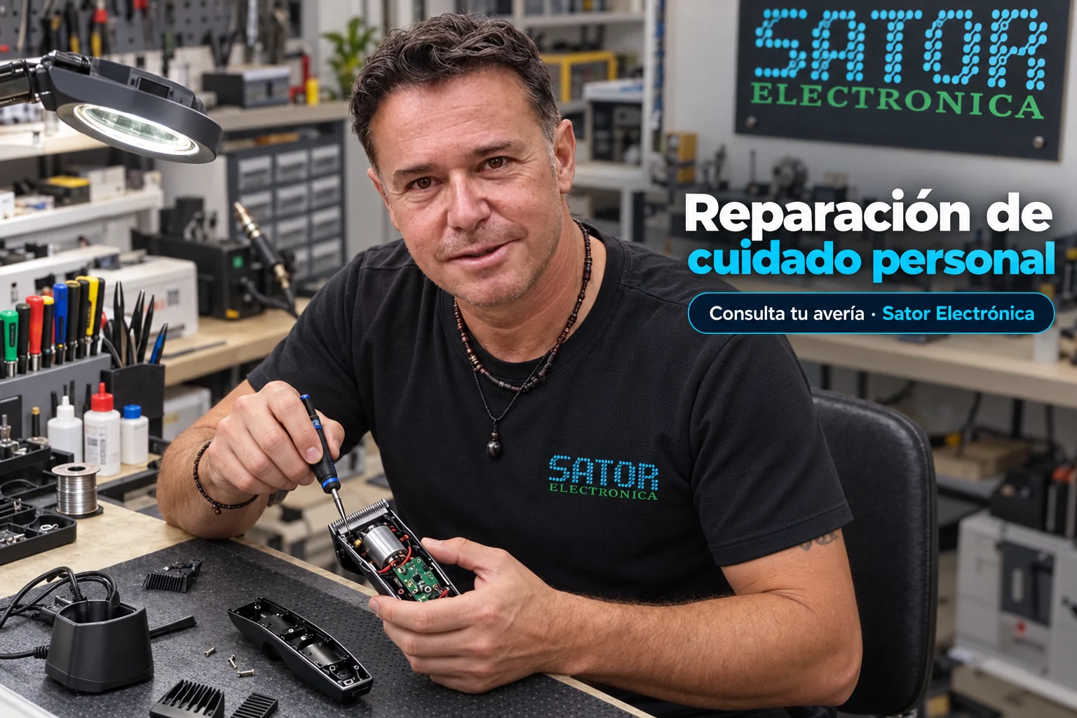 Guillermo en el servicio técnico oficial Remington de Sator, revisando un aparato en el taller